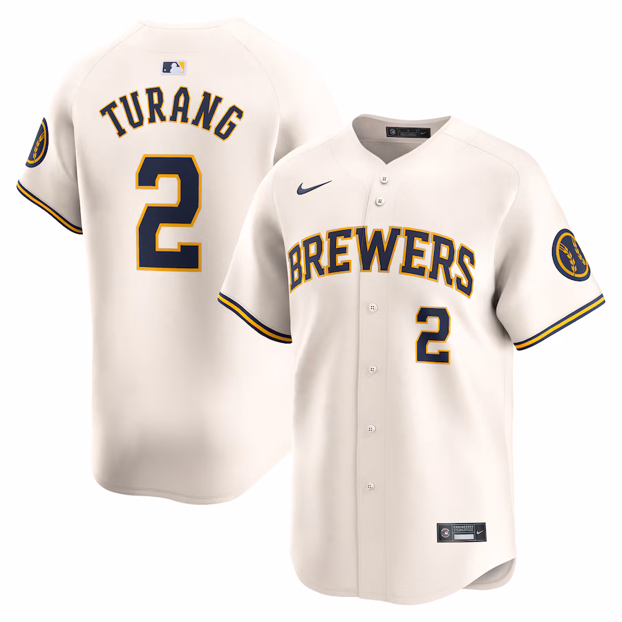 Men's Milwaukee Brewers Brice Turang Nike Cream Home Limited Player Jersey - Puhuasuan