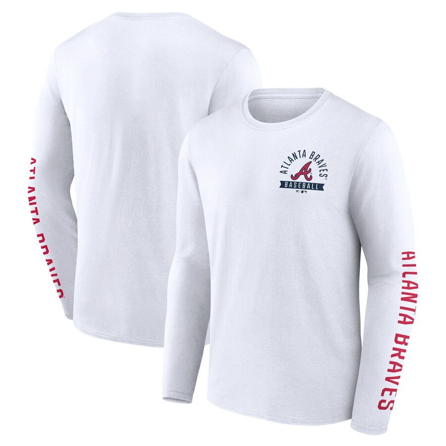 Men's Atlanta Braves Fanatics White Press Box Long Sleeve T-Shirt - Puhuasuan