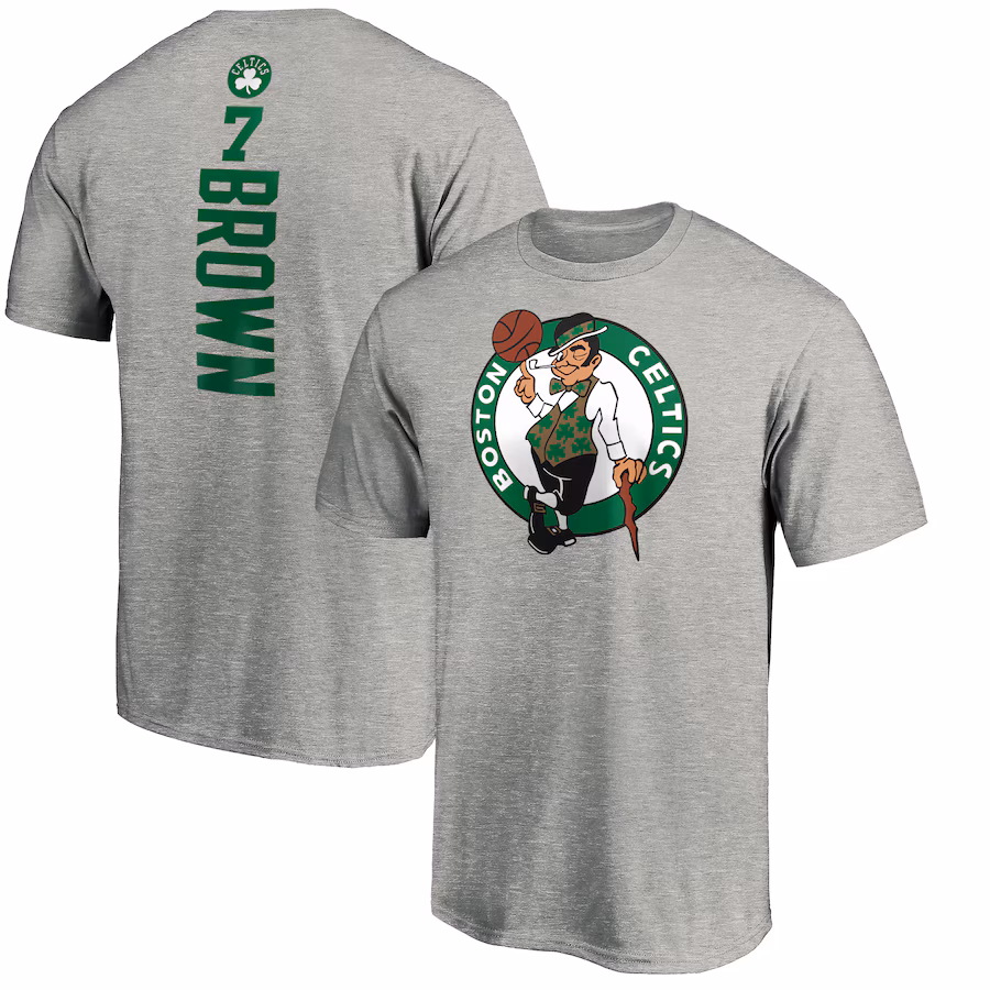 Men's Boston Celtics Jaylen Brown Heathered Gray Playmaker Name & Number T-Shirt - Puhuasuan