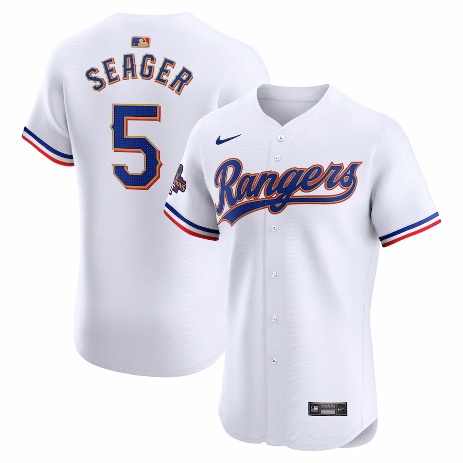Men's Texas Rangers Corey Seager Nike White 2024 Gold Collection Elite Player Jersey - Puhuasuan