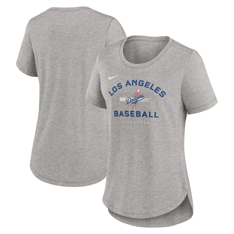 Women's Los Angeles Dodgers Nike Heather Gray Hot Prospect Tri-Blend T-Shirt - Puhuasuan