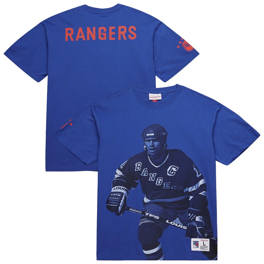 Men's New York Rangers Mark Messier Mitchell & Ness Blue NHL Ultimate Player Vintage Logo T-Shirt - Puhuasuan