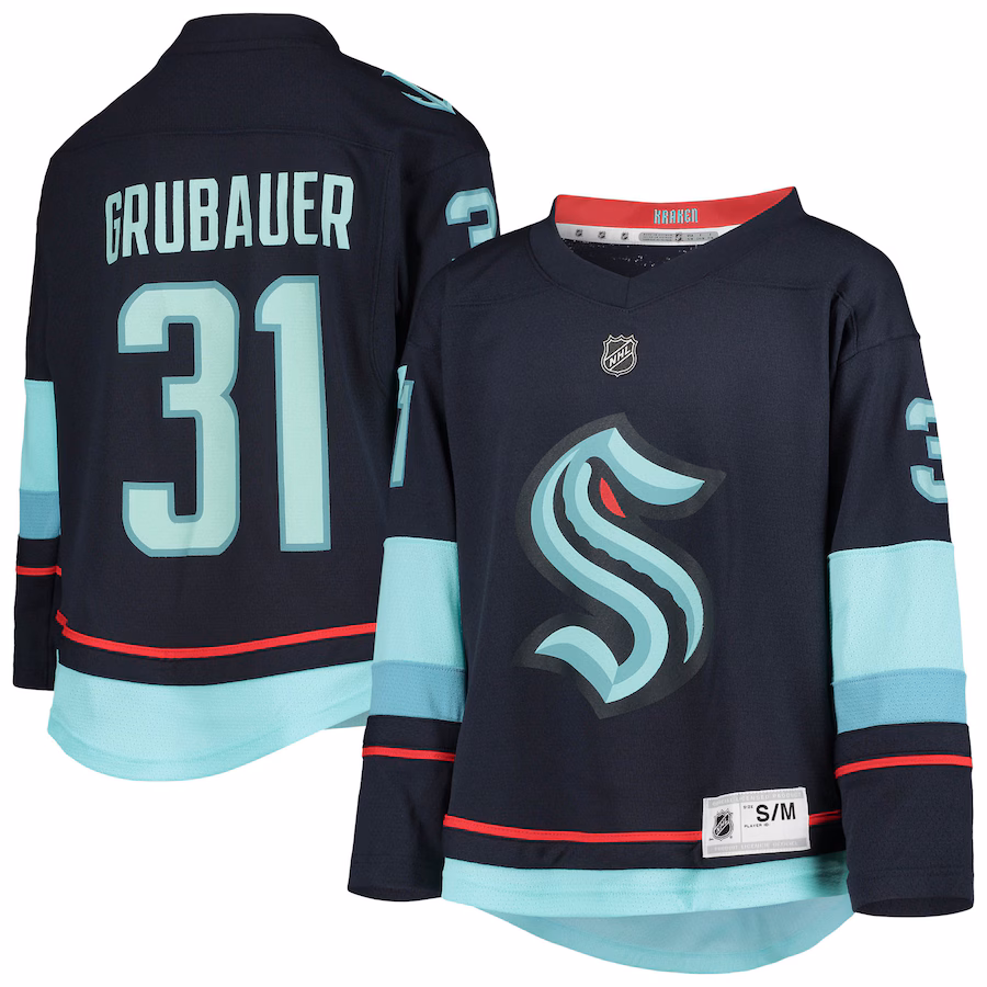 Youth Seattle Kraken Philipp Grubauer Deep Sea Blue Home Replica Player Jersey - Puhuasuan