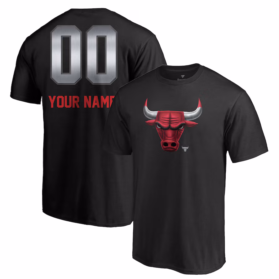 Men's Chicago Bulls Black Midnight Mascot Personalized Name & Number T-Shirt - Puhuasuan