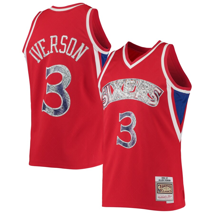 Men's Philadelphia 76ers Allen Iverson Mitchell & Ness Red 1996/97 Hardwood Classics NBA 75th Anniversary Diamond Swingman Jersey - Puhuasuan