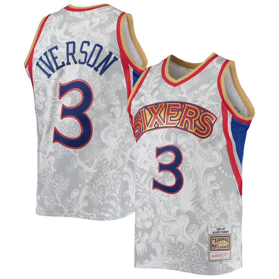 Men's Philadelphia 76ers Allen Iverson Mitchell & Ness White Hardwood Classics 1996/97 Lunar New Year Swingman Jersey - Puhuasuan