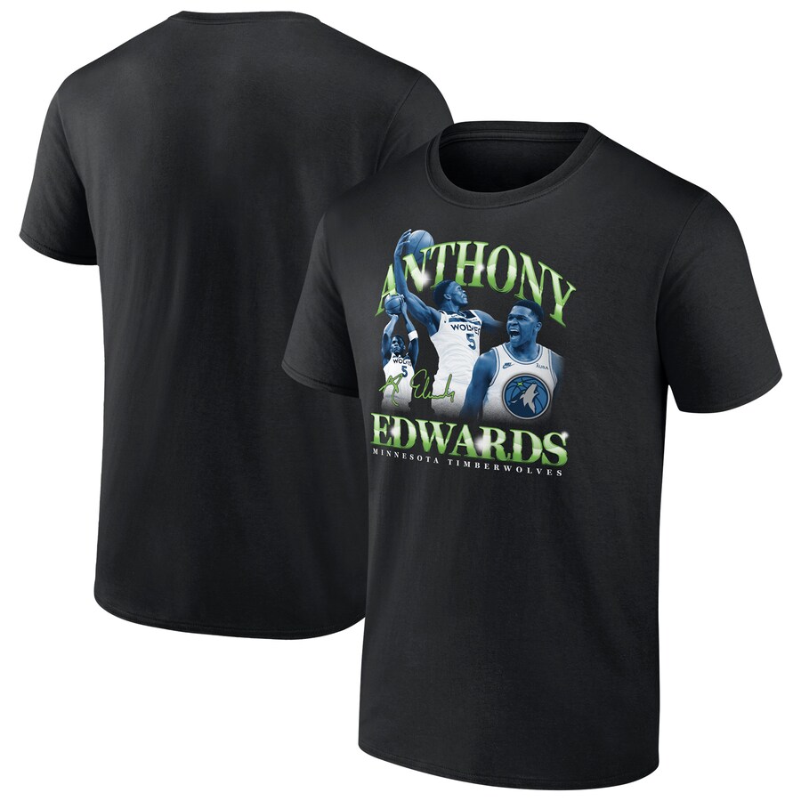 Men's Minnesota Timberwolves Anthony Edwards Black Retro '90s T-Shirt - Puhuasuan