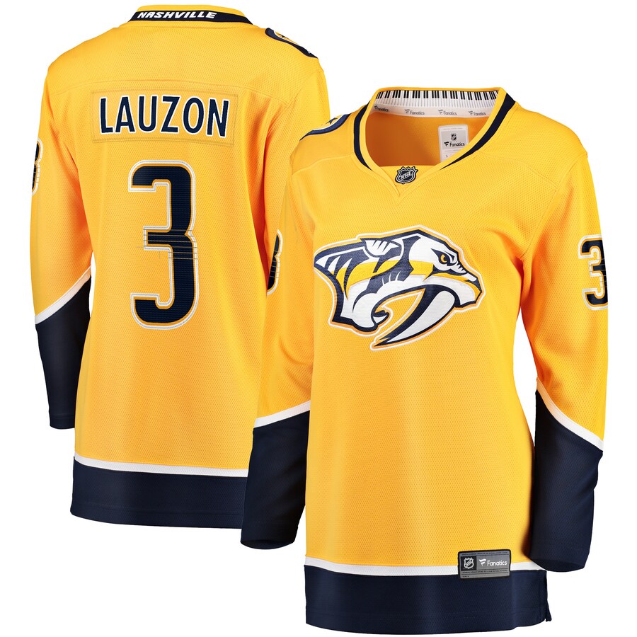 Women's Nashville Predators Jeremy Lauzon Fanatics Branded Gold Home Breakaway Player Jersey - Puhuasuan