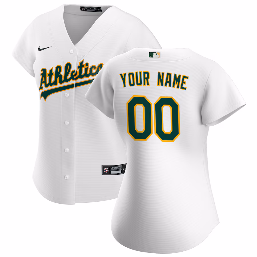 Women's Oakland Athletics Nike White Home Replica Custom Jersey - Puhuasuan