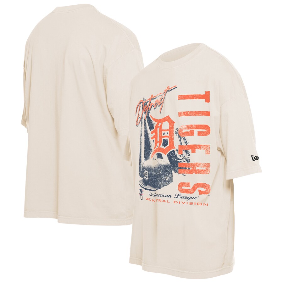 Men's Detroit Tigers New Era Cream Cooperstown Collection Oversized Throwback Distressed T-Shirt - Puhuasuan