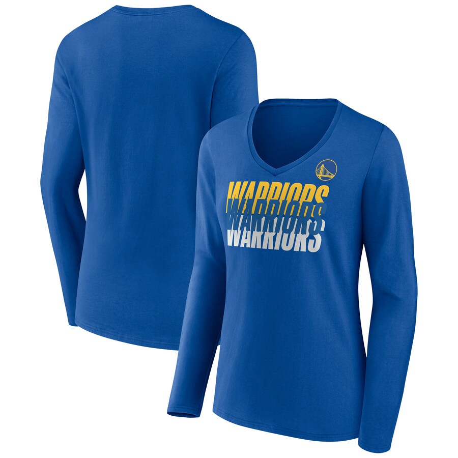 Women's Golden State Warriors  Fanatics Royal Iconic Tumble Long Sleeve V-Neck T-Shirt - Puhuasuan