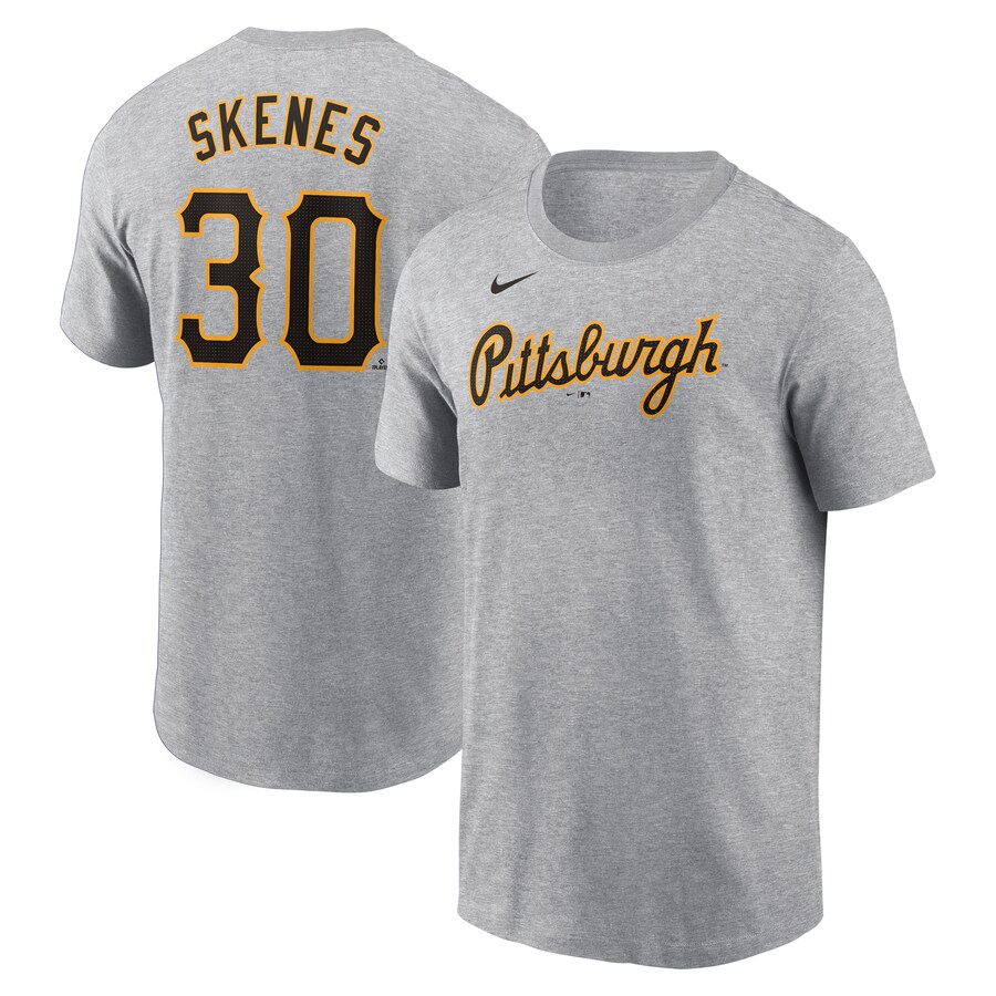Men's Pittsburgh Pirates Paul Skenes Nike Heather Gray Fuse Name & Number T-Shirt - Puhuasuan