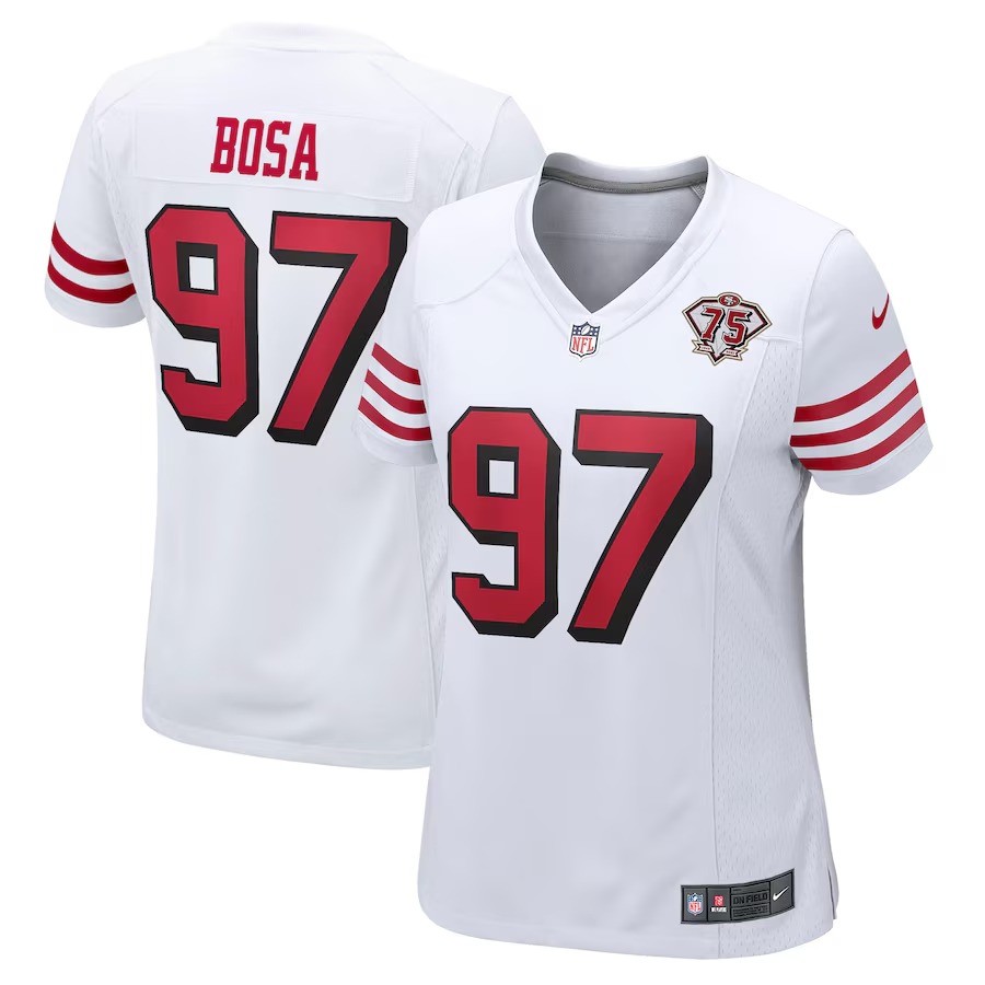 Women's San Francisco 49ers Nick Bosa Nike White 75th Anniversary 2nd Alternate Game Jersey - Puhuasuan