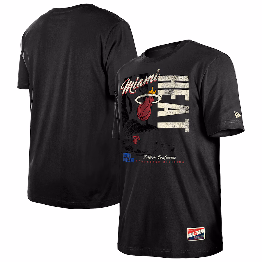 Men's Miami Heat  New Era Black Distressed Throwback Vintage Color Pack T-Shirt - Puhuasuan
