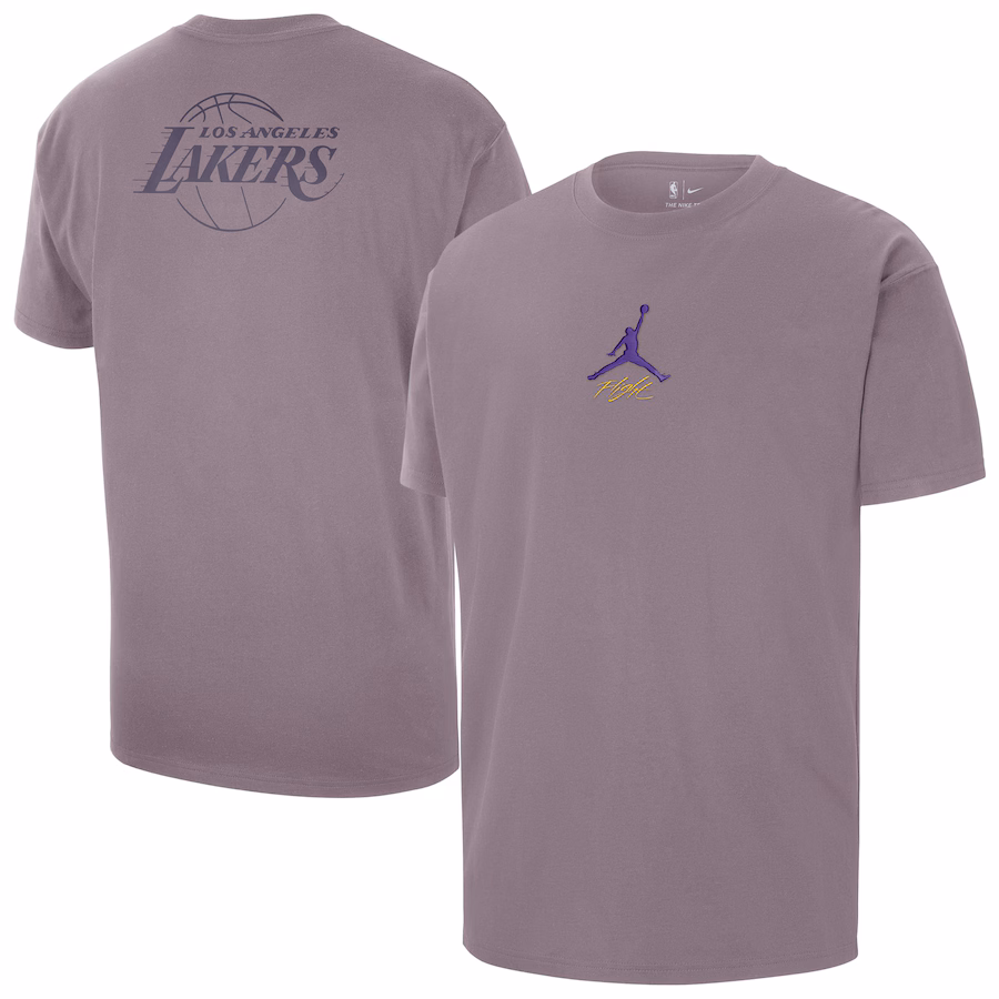 Men's Los Angeles Lakers Jordan Brand Purple Statement Edition Jumpman Flight Heavyweight T-Shirt - Puhuasuan