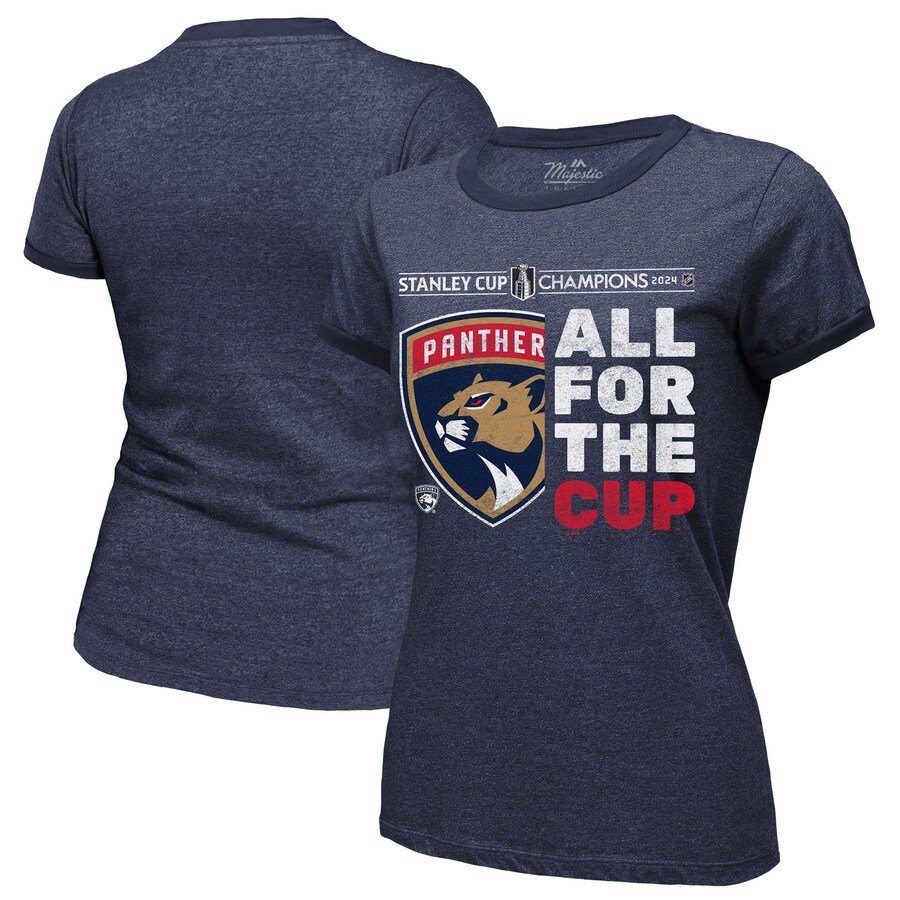 Women's Florida Panthers Majestic Threads Navy 2024 Stanley Cup Champions Tri-Blend Ringer T-Shirt - Puhuasuan
