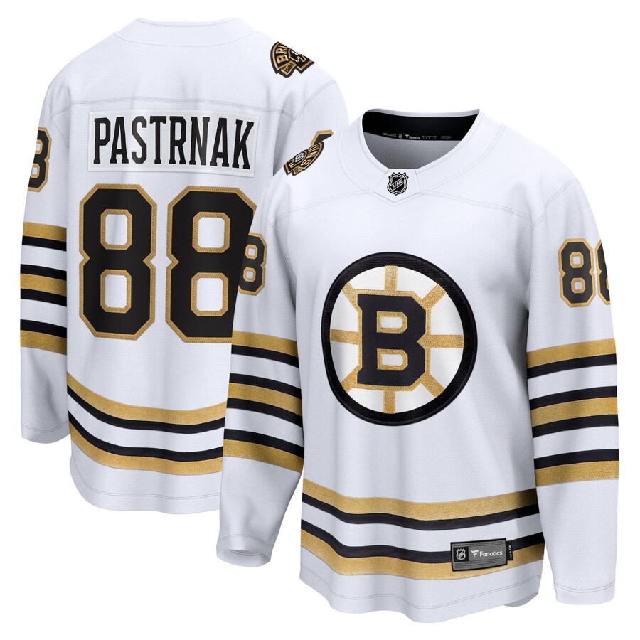 Men's Boston Bruins David Pastrnak Fanatics Branded White 100th Anniversary Premier Breakaway Player Jersey - Puhuasuan