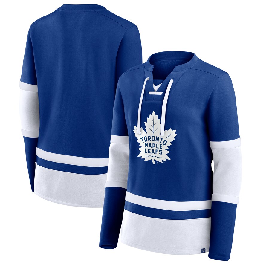 Women's Toronto Maple Leafs Fanatics Blue Prime Time Lace-Up Long Sleeve T-Shirt - Puhuasuan