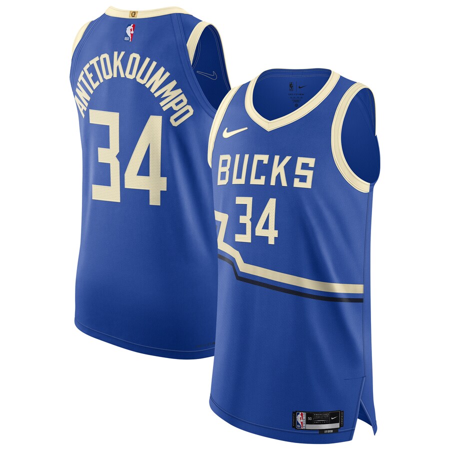 Men's Milwaukee Bucks Giannis Antetokounmpo Nike Royal 2024/25 Authentic Player Jersey - City Edition - Puhuasuan