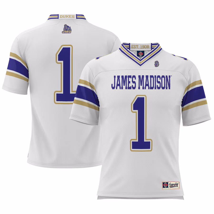 #1 James Madison Dukes GameDay Greats Youth Football Jersey - White - Puhuasuan