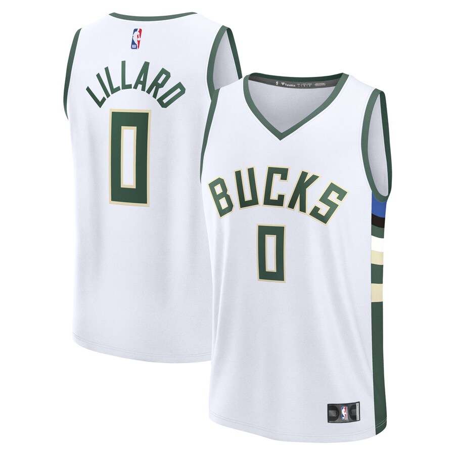 Men's Milwaukee Bucks Damian Lillard Fanatics White Fast Break Replica Player Jersey - Association Edition - Puhuasuan