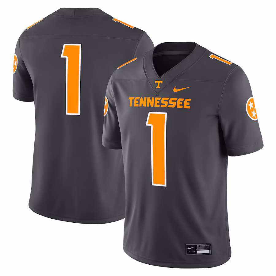 Men's Nike #1 Anthracite Tennessee Volunteers Alternate Game Jersey - Puhuasuan