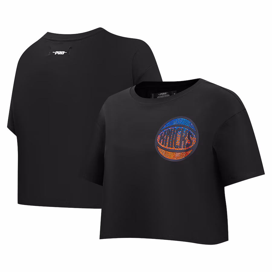 Women's New York Knicks Pro Standard Black Jewels Boxy Cropped T-Shirt - Puhuasuan
