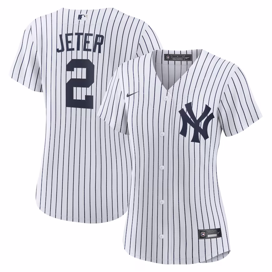 Women's New York Yankees Derek Jeter Nike White/Navy Home Replica Player Name Jersey - Puhuasuan