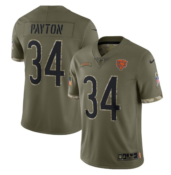 Men's Chicago Bears #34 Walter Payton 2022 Olive Salute To Service Limited Stitched Jersey - Puhuasuan