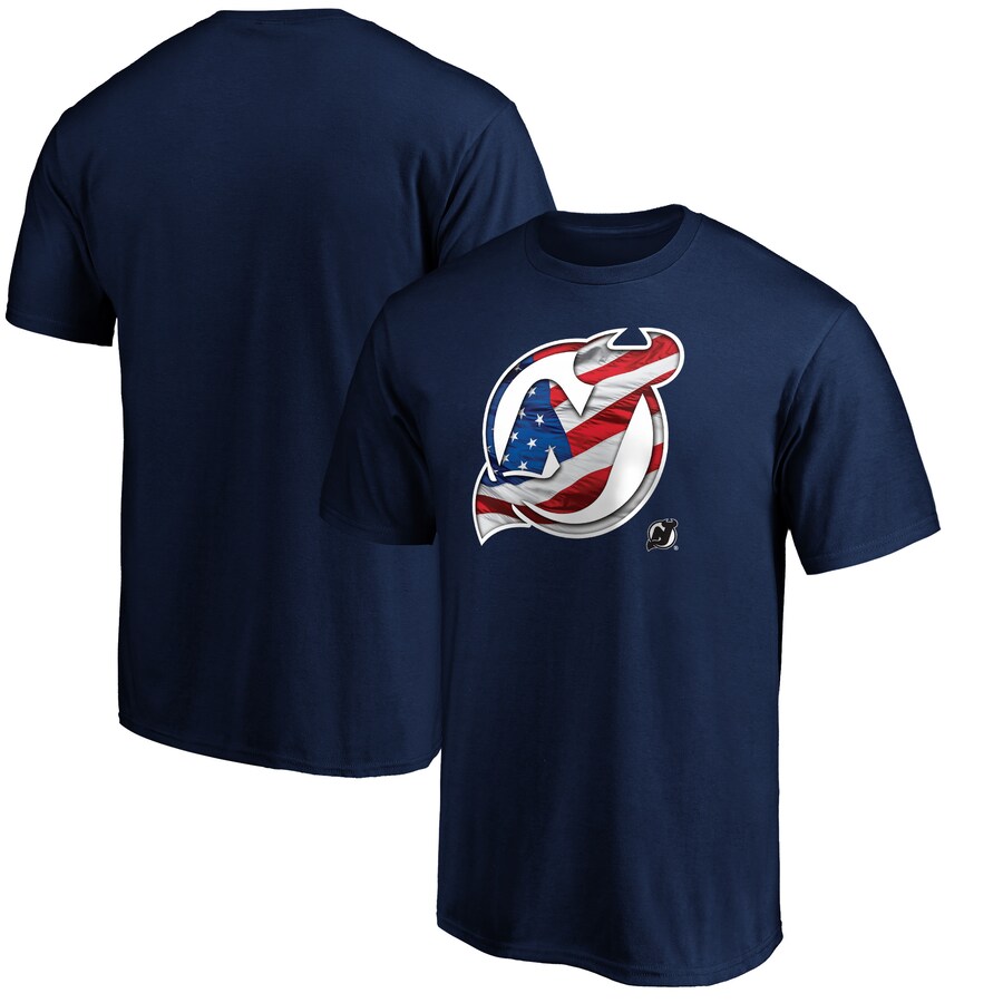 Men's New Jersey Devils Navy Banner Wave Logo T-Shirt - Puhuasuan