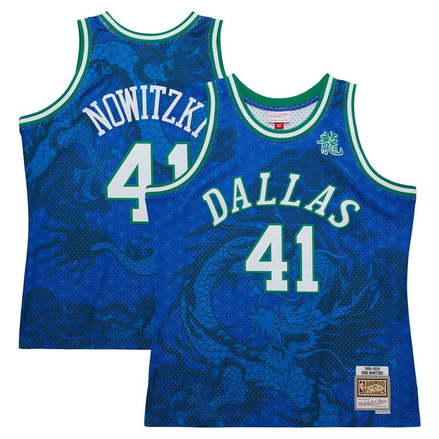 Men's Dallas Mavericks Dirk Nowitzki Mitchell & Ness Blue 1998-2019 Hardwood Classics Asian Heritage 6.0 Swingman Throwback Player Jersey - Puhuasuan