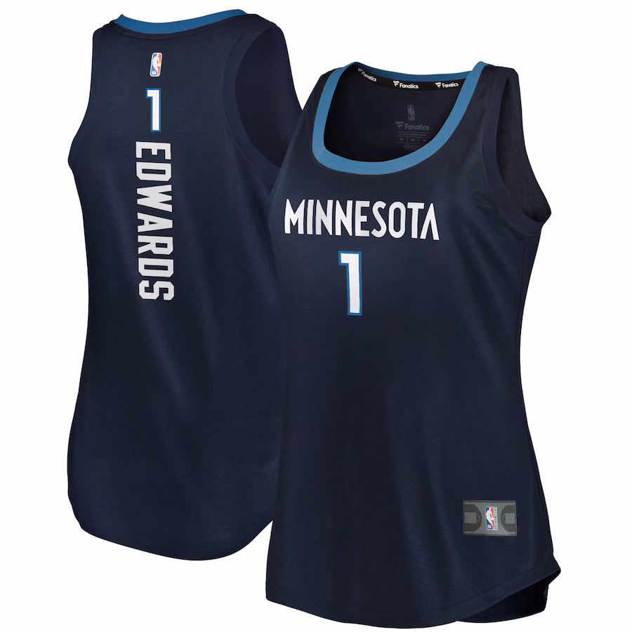 Women's Minnesota Timberwolves Anthony Edwards Fanatics Navy Fast Break Tank Jersey - Icon Edition - Puhuasuan