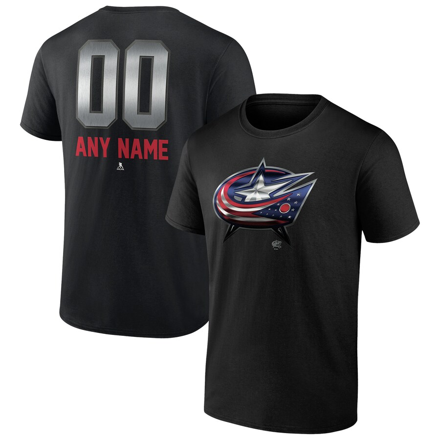 Men's Columbus Blue Jackets Black Personalized Midnight Mascot Logo T-Shirt - Puhuasuan