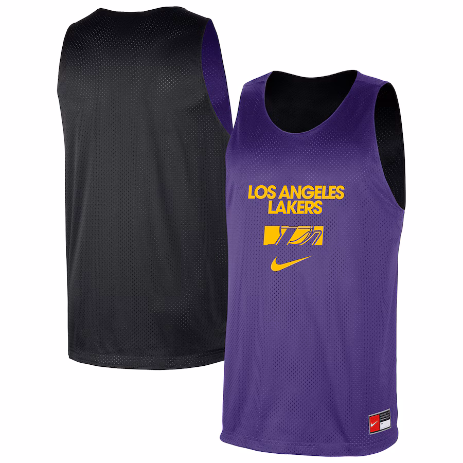 Men's Los Angeles Lakers Nike Purple/Black Courtside Reversible Mesh Practice Jersey - Puhuasuan