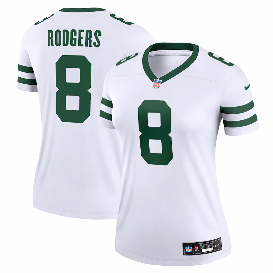Women's New York Jets Aaron Rodgers Nike Legacy White Legend Player Performance Top - Puhuasuan