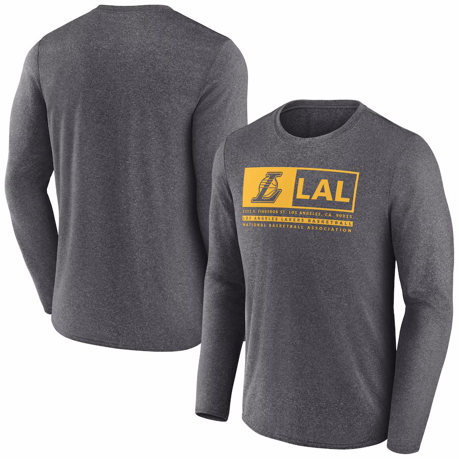 Men's Los Angeles Lakers Fanatics Heather Charcoal Three-Point Play T-Shirt - Puhuasuan