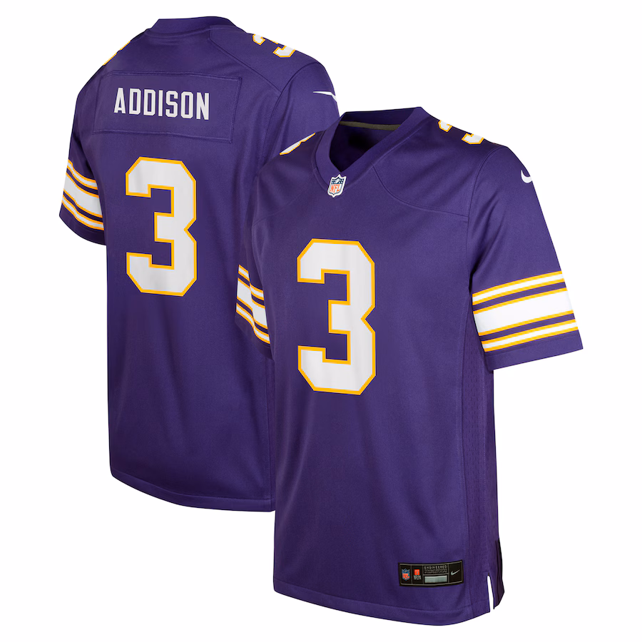 Youth Minnesota Vikings Jordan Addison Nike Purple Alternate Player Game Jersey - Puhuasuan