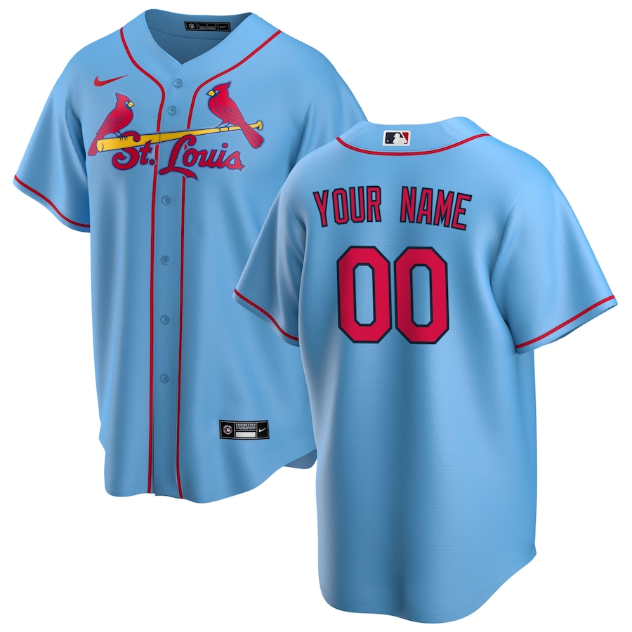 Men's St. Louis Cardinals Nike Light Blue Alternate Replica Custom Jersey - Puhuasuan