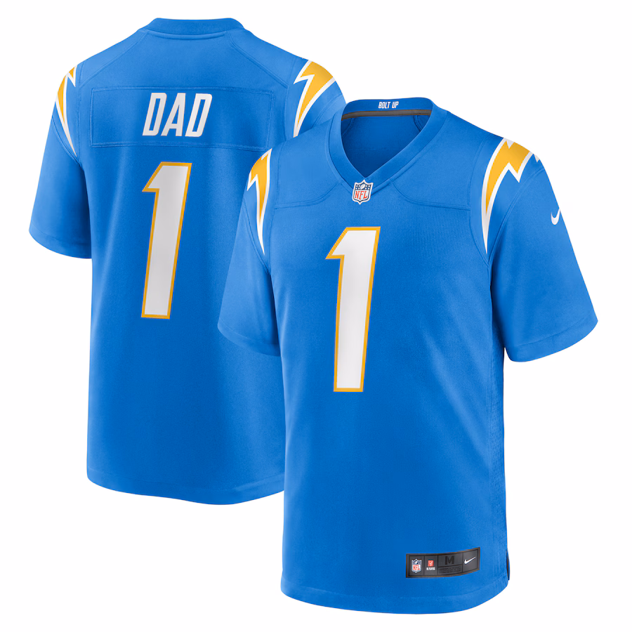 Men's Los Angeles Chargers Number 1 Dad Nike Powder Blue Game Jersey - Puhuasuan