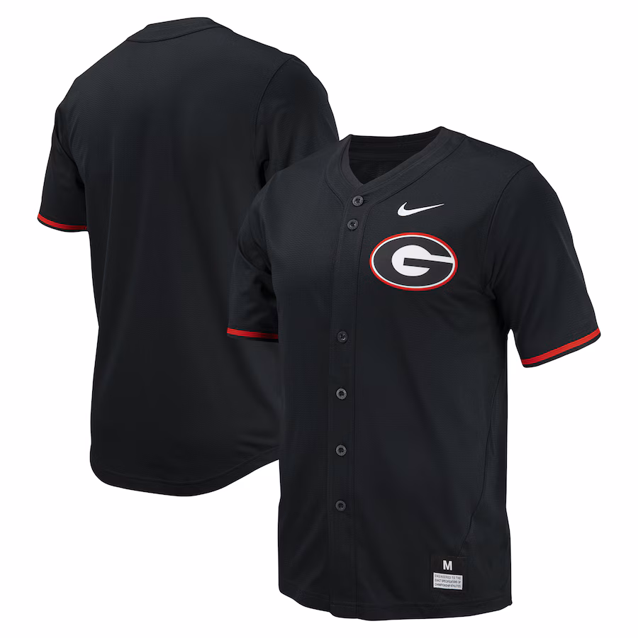 Men's Nike Black Georgia Bulldogs Replica Full-Button Baseball Jersey - Puhuasuan