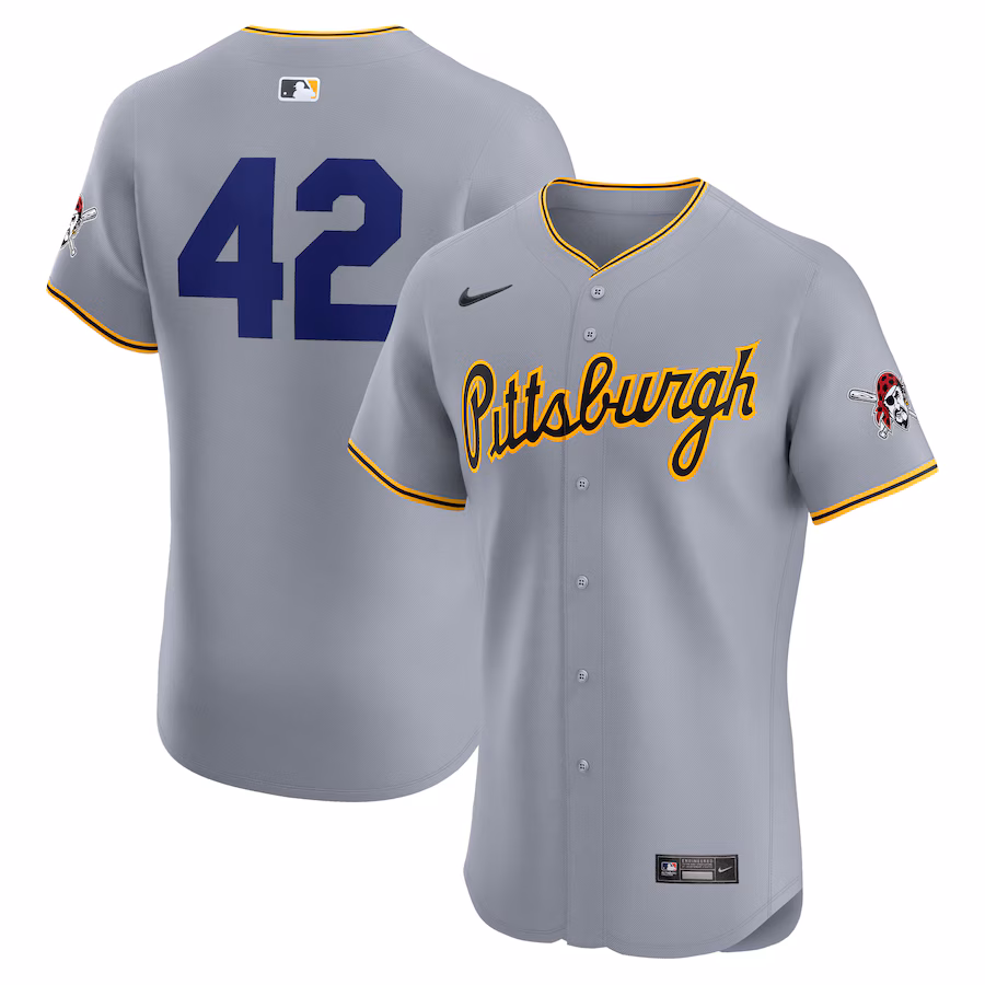 Men's Pittsburgh Pirates Nike Gray Road 2024 Jackie Robinson Day Elite Jersey - Puhuasuan