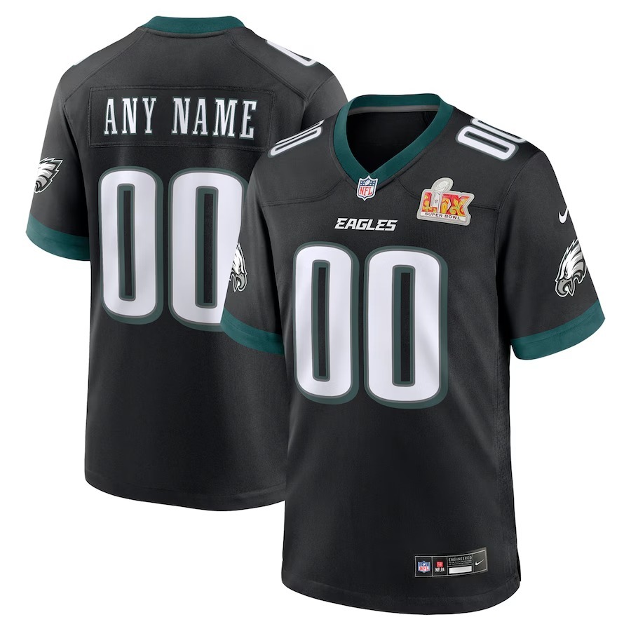 Men's Philadelphia Eagles Nike Black Super Bowl LIX Custom Alternate Game Jersey - Puhuasuan