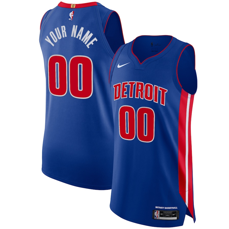 Men's Detroit Pistons Nike Blue Authentic Custom Jersey - Icon Edition - Puhuasuan