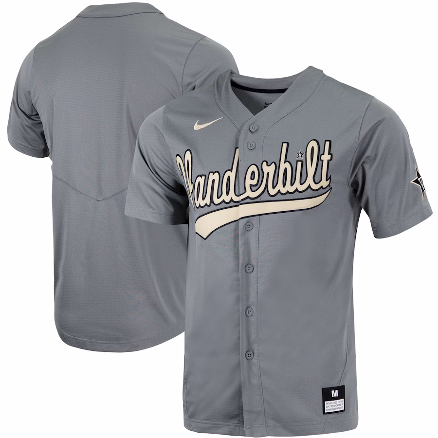 Men's Nike Charcoal Vanderbilt Commodores Replica Full-Button Baseball Jersey - Puhuasuan
