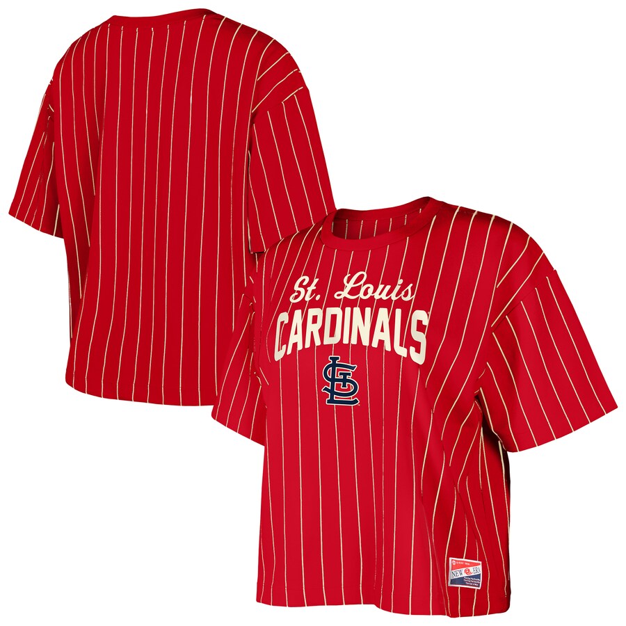Women's St. Louis Cardinals New Era Red Cooperstown Collection Multiplier Pinstripe Cropped T-Shirt - Puhuasuan