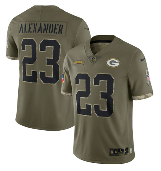 Men's Green Bay Packers #23 Jaire Alexander 2022 Olive Salute To Service Limited Stitched Jersey - Puhuasuan