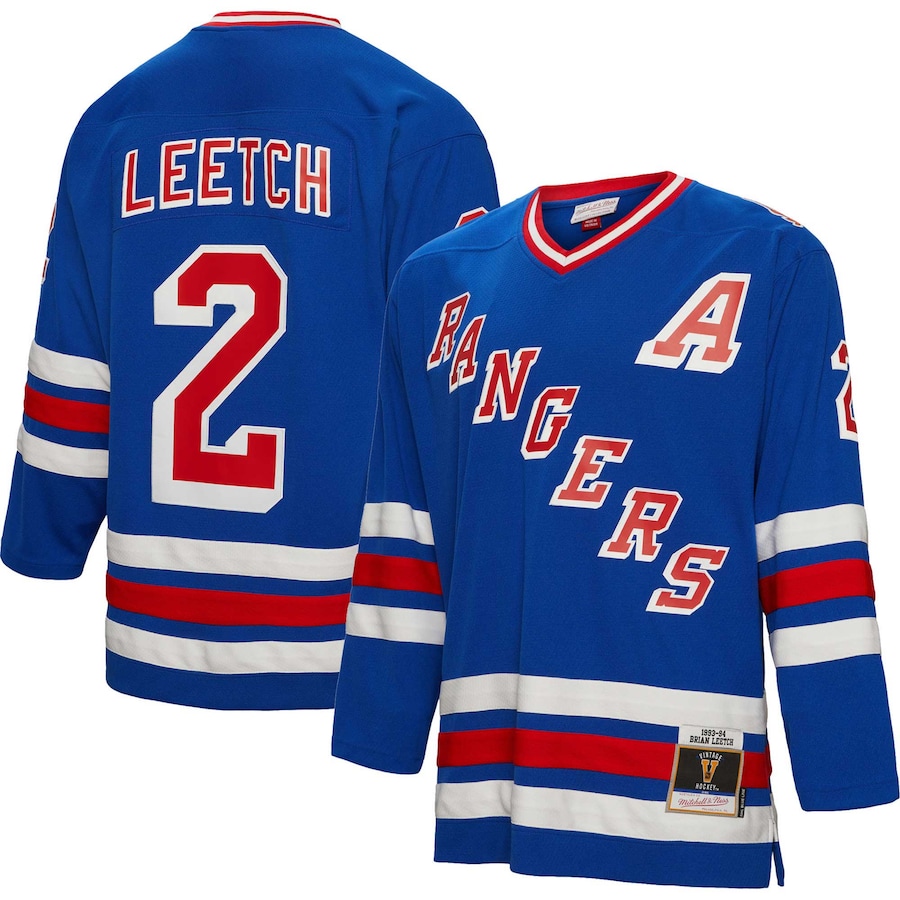 Men's New York Rangers Brian Leetch Mitchell & Ness Blue Alternate Captain Patch 1993/94 Blue Line Player Jersey - Puhuasuan