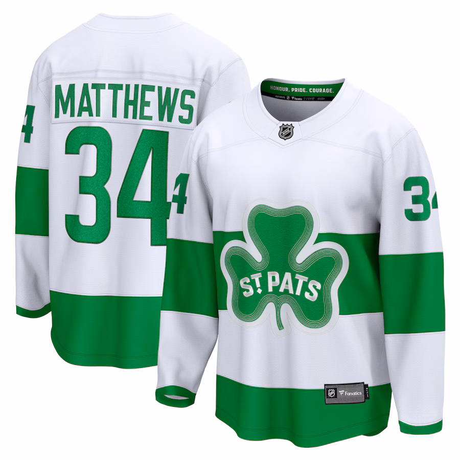 Men's Toronto Maple Leafs Auston Matthews Fanatics White St. Patricks Alternate Premier Breakaway Player Jersey - Puhuasuan