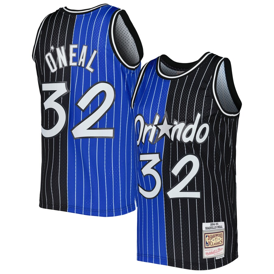 Men's Orlando Magic Shaquille O'Neal Mitchell & Ness Blue/Black Hardwood Classics 1994/95 Split Swingman Jersey - Puhuasuan