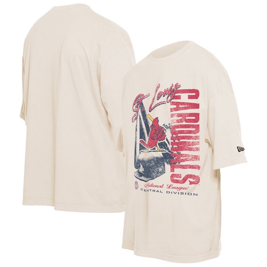 Men's St. Louis Cardinals New Era Cream Cooperstown Collection Oversized Throwback Distressed T-Shirt - Puhuasuan